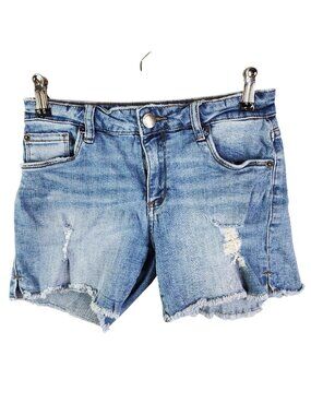 Juniors STS Blue Denim Distressed Cut Off Shorts 4" Inseam Cotton Stretch 25